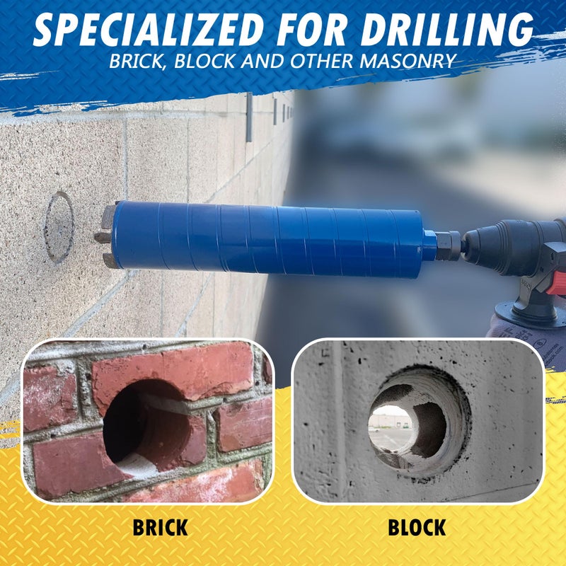 EDiamondTools مثقاب الماس الجاف 2-1/2" للطوب والكتل مع محول مثقاب 5/8"-11، عمق حفر 9.5"، محور 5/8"-11 - Image 3